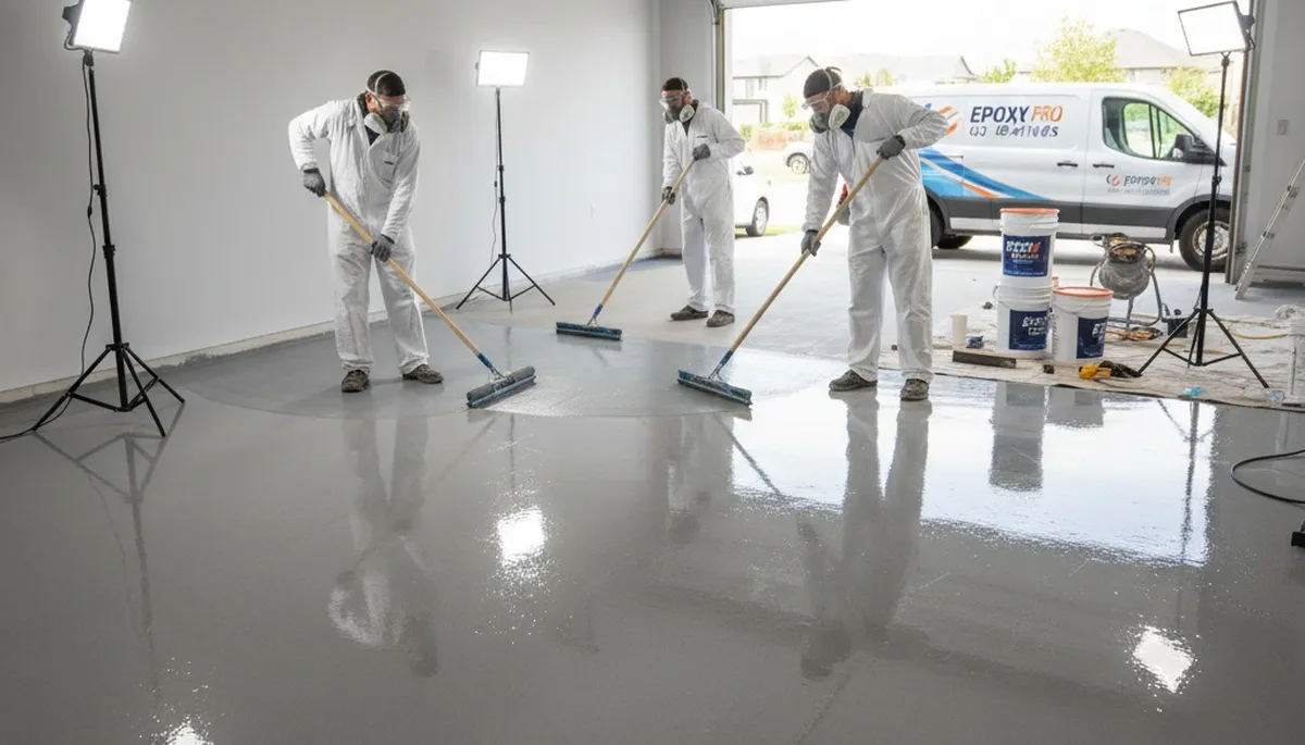 Epoxy floor coating in Chattanooga TN garage with durable, glossy finish by local painting professionals