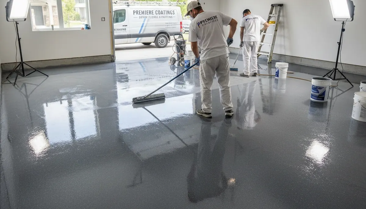 Epoxy garage floor coating in Chattanooga, TN with durable, glossy finish by local painting experts