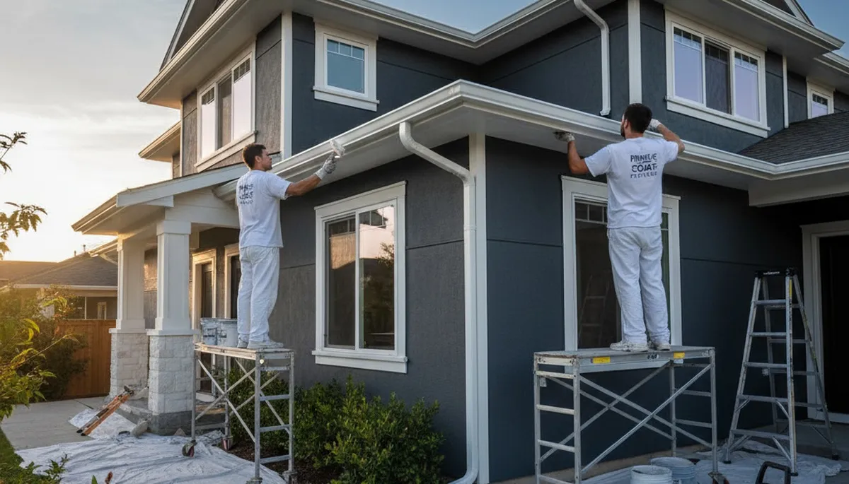 Professional gutter painting on Chattanooga TN home exterior by expert house painters