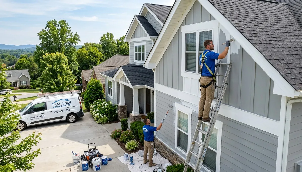 Professional house painters working on residential exterior in Chattanooga, TN