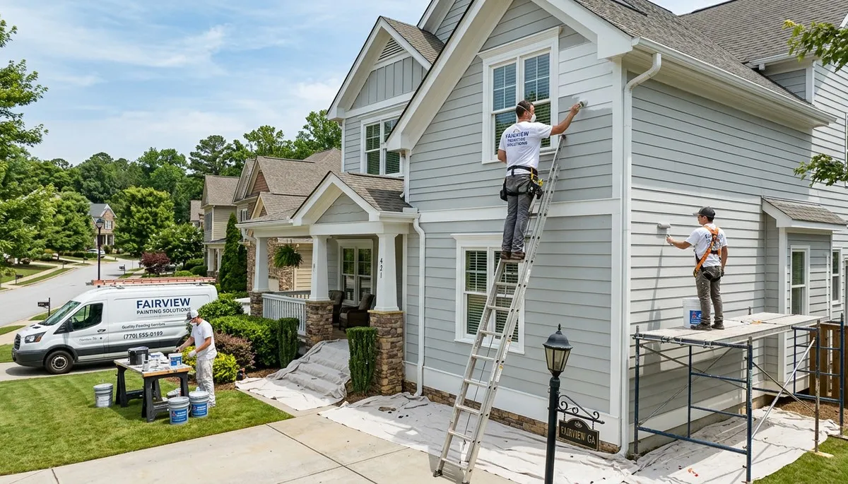 Professional house painters finishing exterior home in Chattanooga, TN