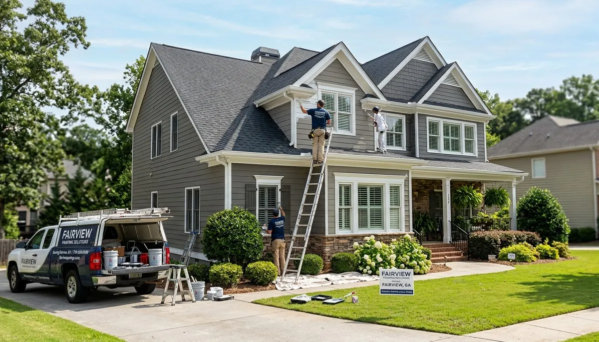 Professional house painters working on exterior home in Chattanooga, TN