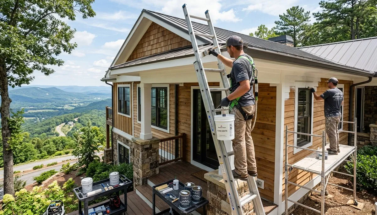 Professional house painters working on residential exterior in Chattanooga, TN