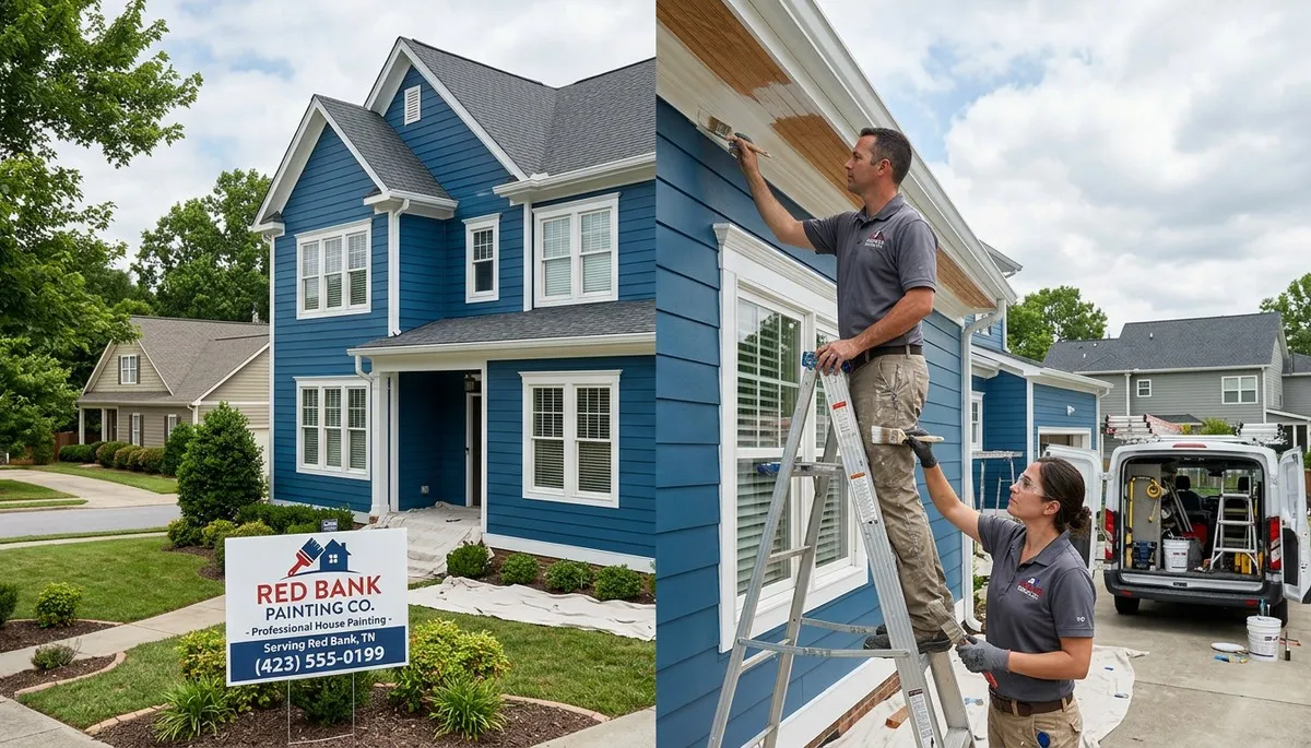 Professional house painters working on exterior home in Chattanooga, TN