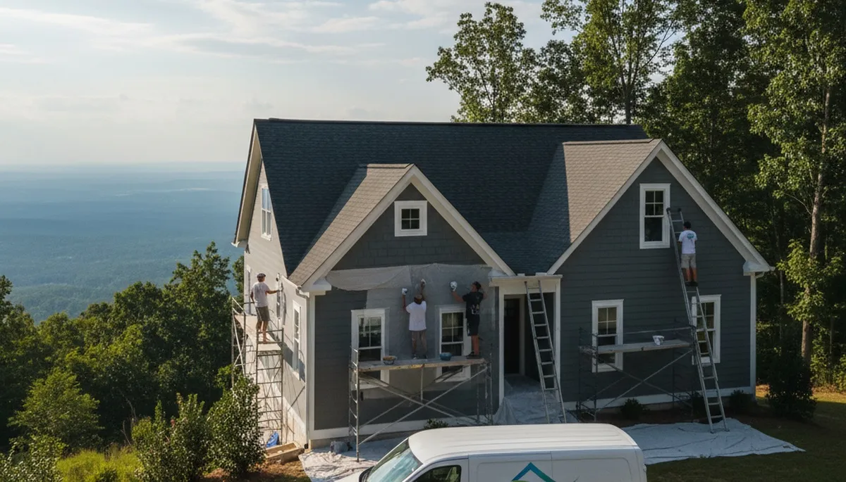 Professional house painters working on residential exterior in Chattanooga, TN