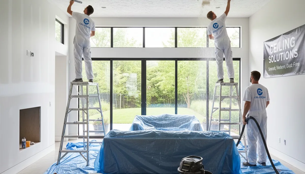 Professional popcorn ceiling removal in Chattanooga TN home creating smooth modern interior finish