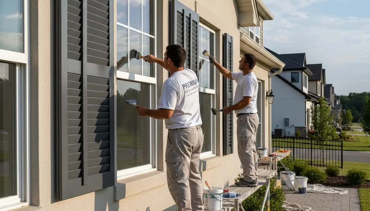 Professional shutter painting and refinishing on Chattanooga TN home exterior by expert painters